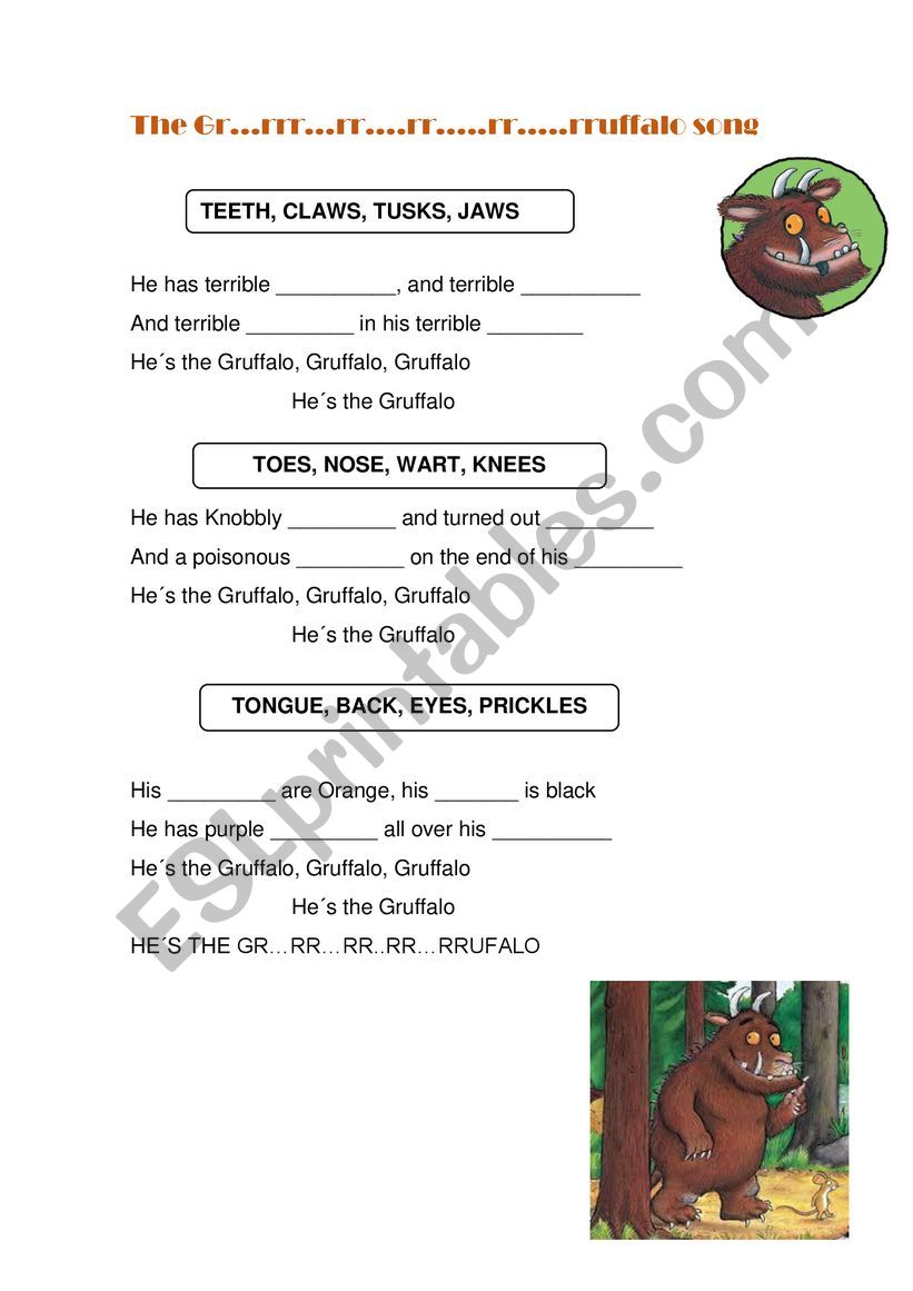 the gruffalo song worksheet