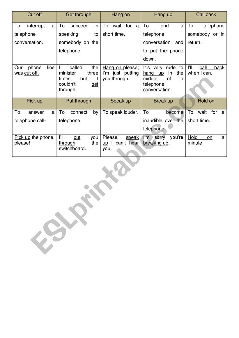 Phrasal verbs activities - LOVE, RELATIONSHIP, TRAVEL AND TELEPHONE