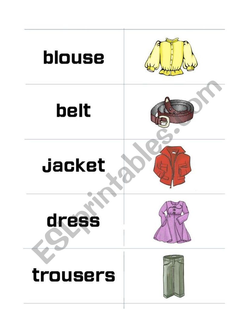Clothes flashcards worksheet