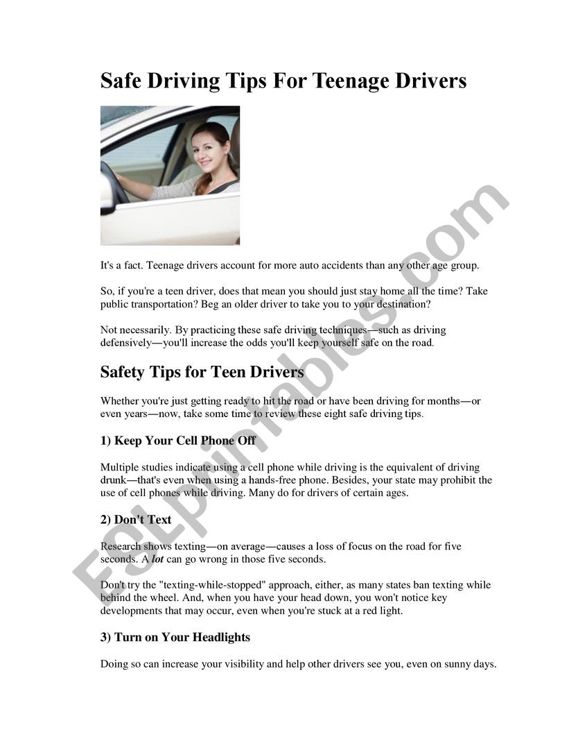 Tips For Safe Driving worksheet