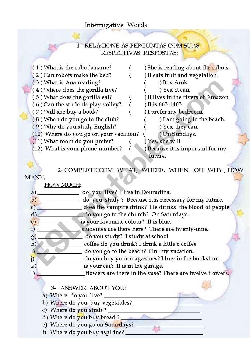 Interrogative words worksheet