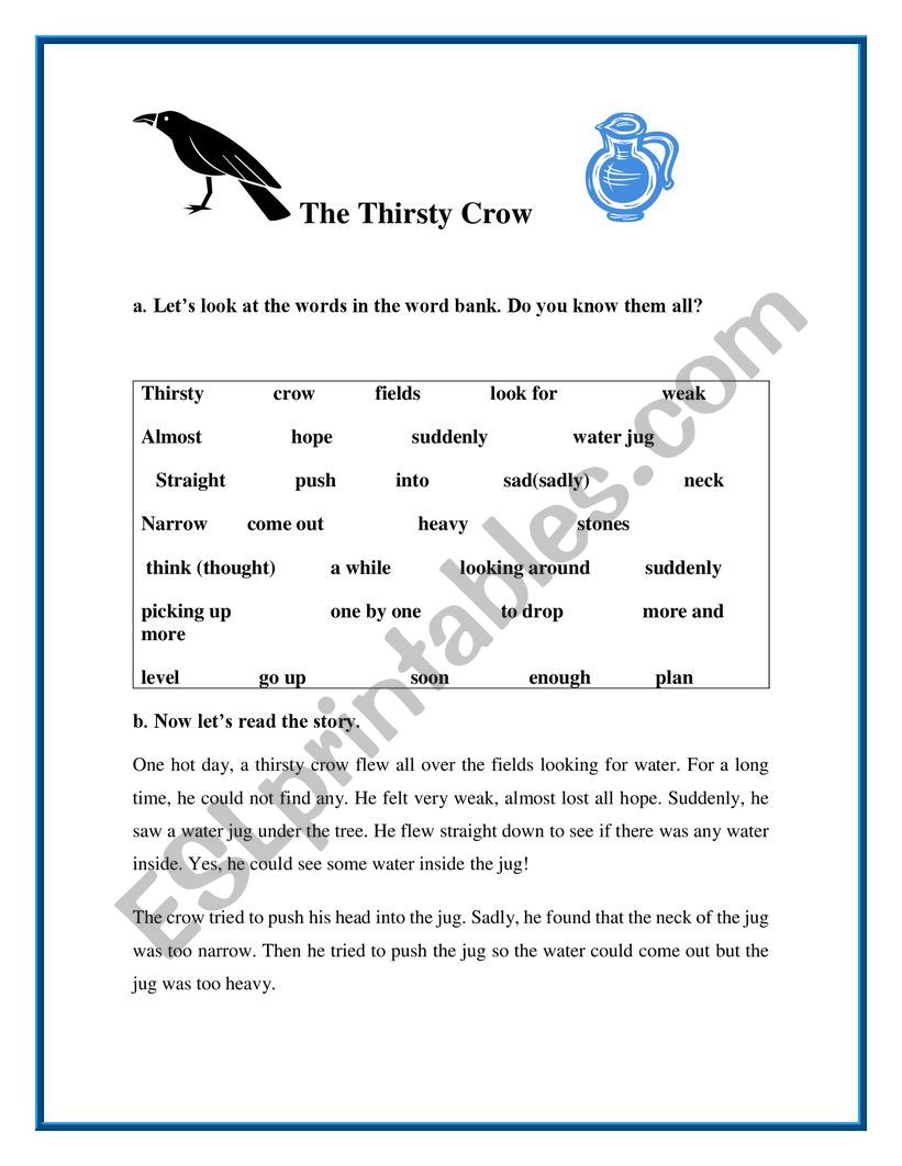 The thirsty crow : a reading comprehension exercise.