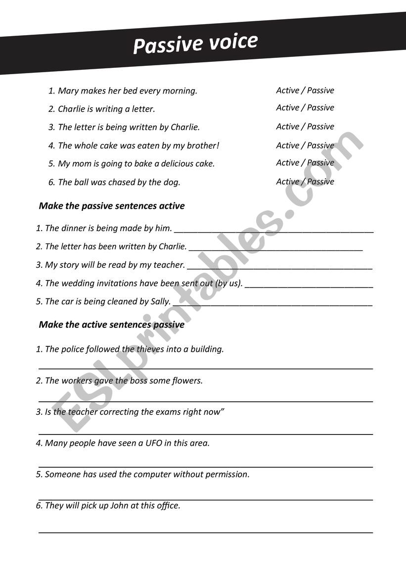 The passive voice exercises worksheet