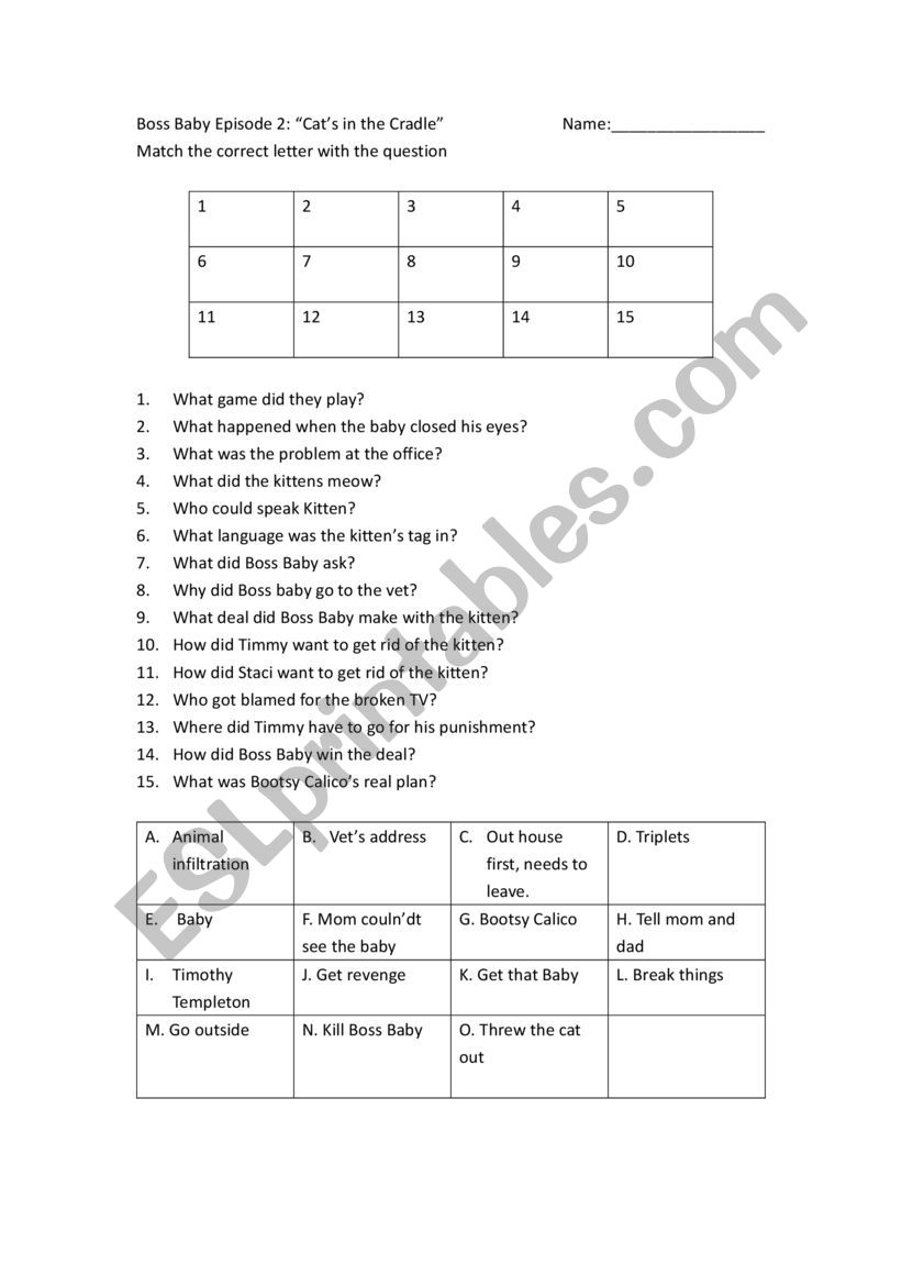 Boss baBy  Episode 2 worksheet