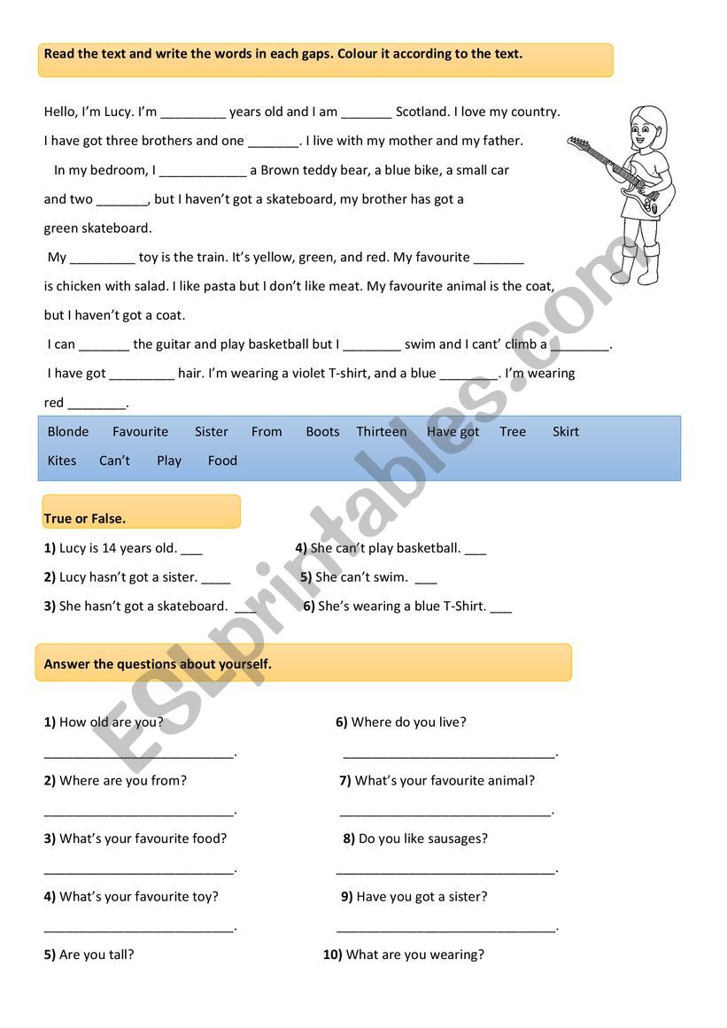 Reading Comprehension worksheet