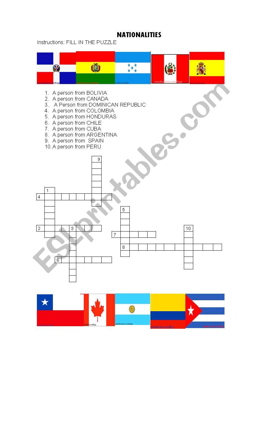 NATIONALITIES worksheet