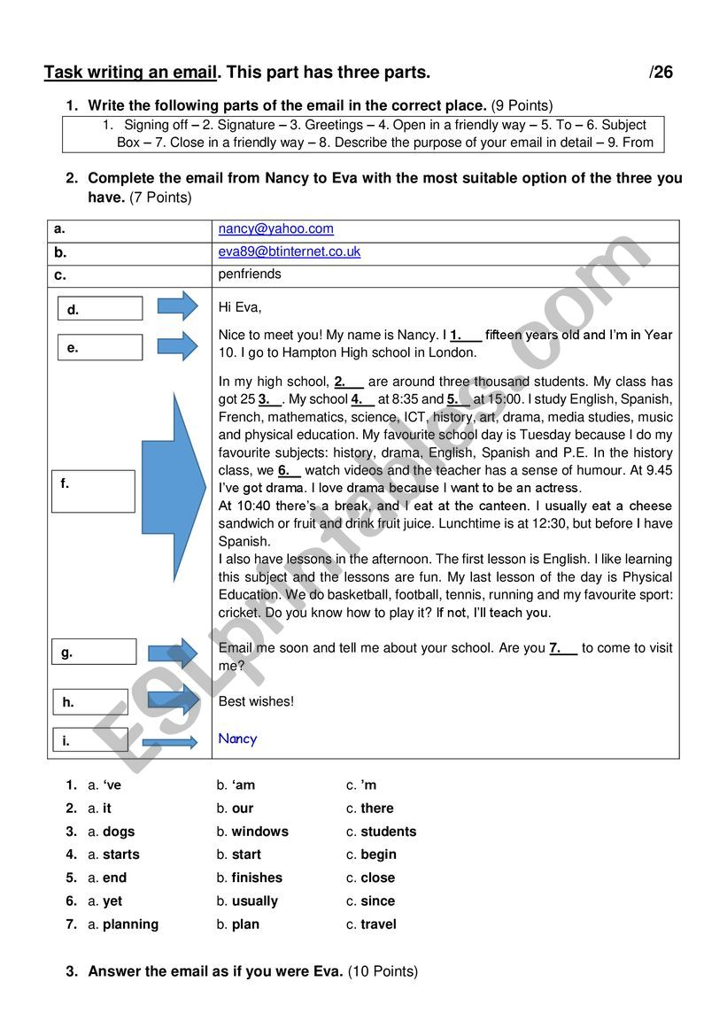 Email activity worksheet