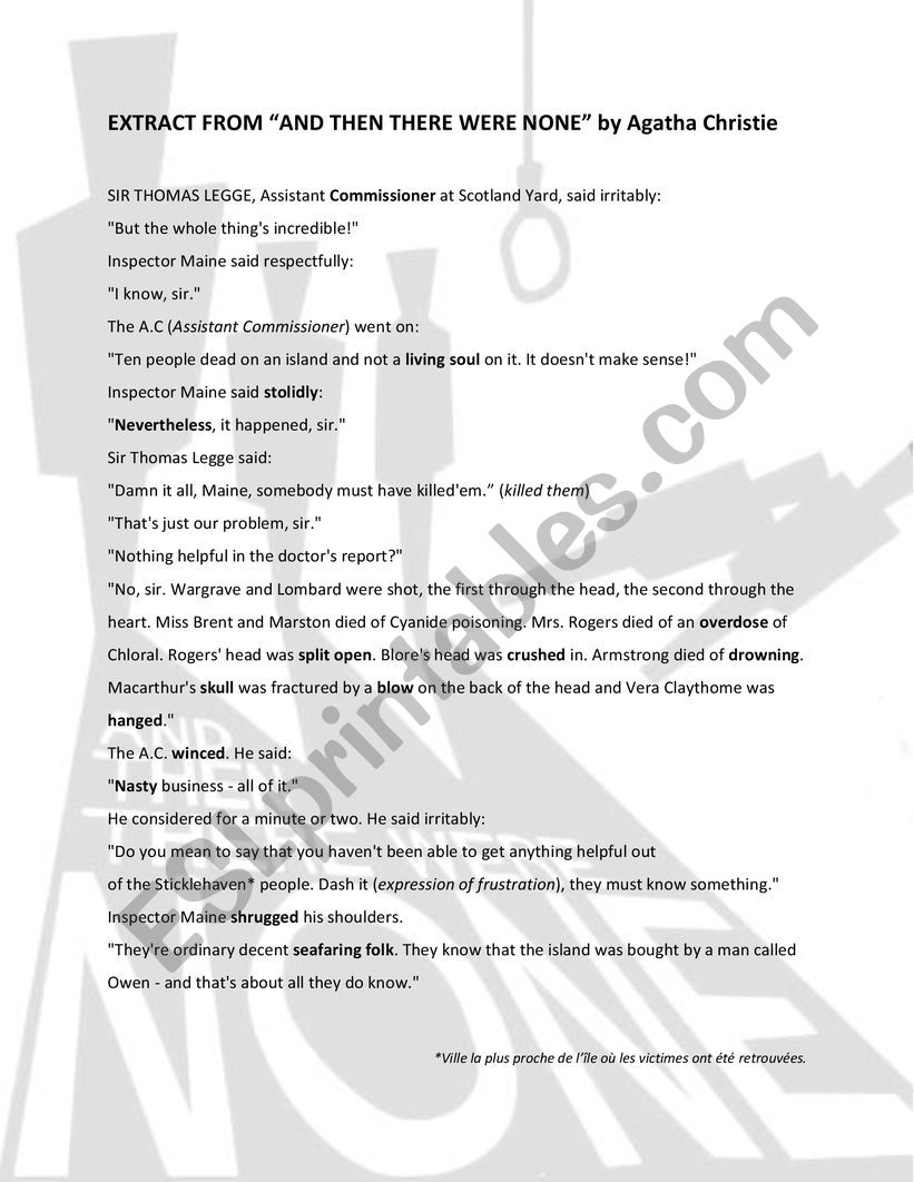 And then there were none worksheet