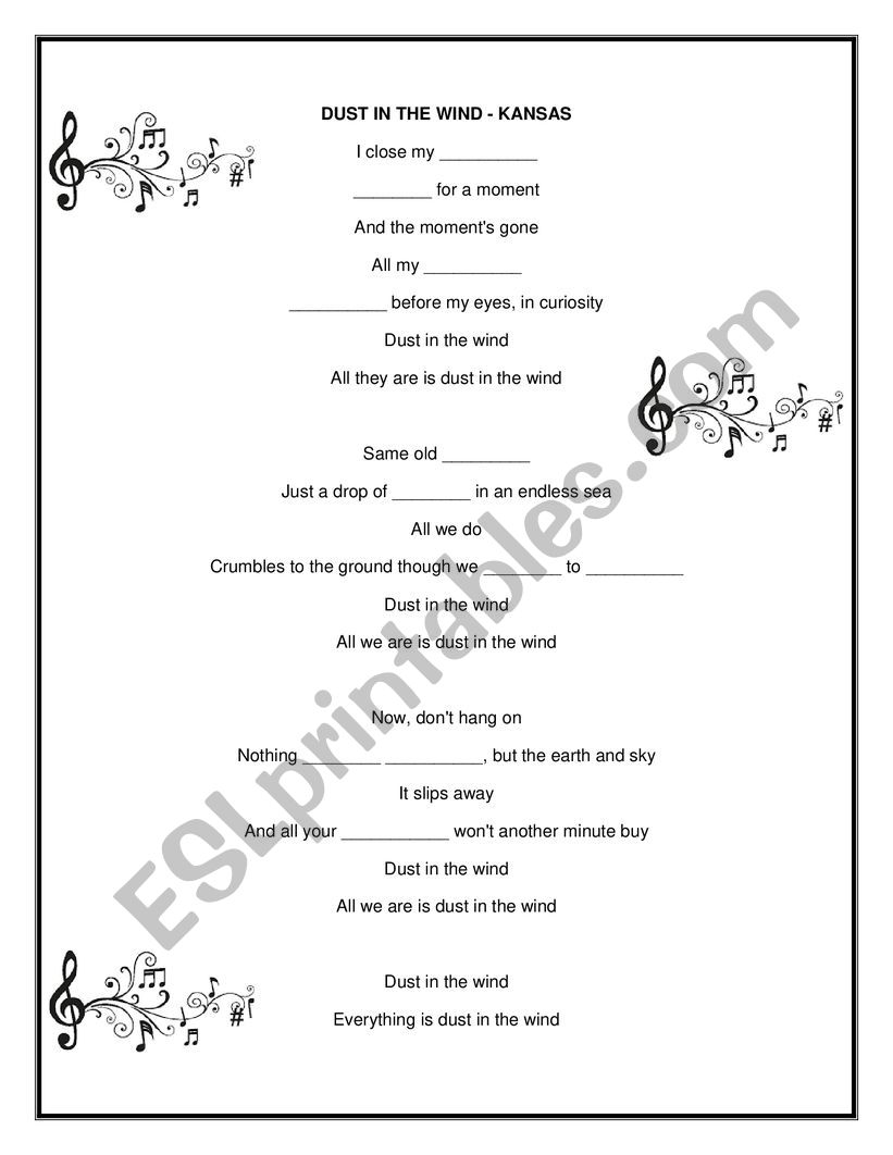 DUST IN THE WIND - KANSAS worksheet