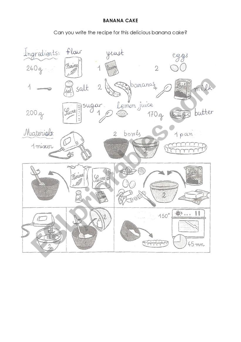 Banana recipe worksheet