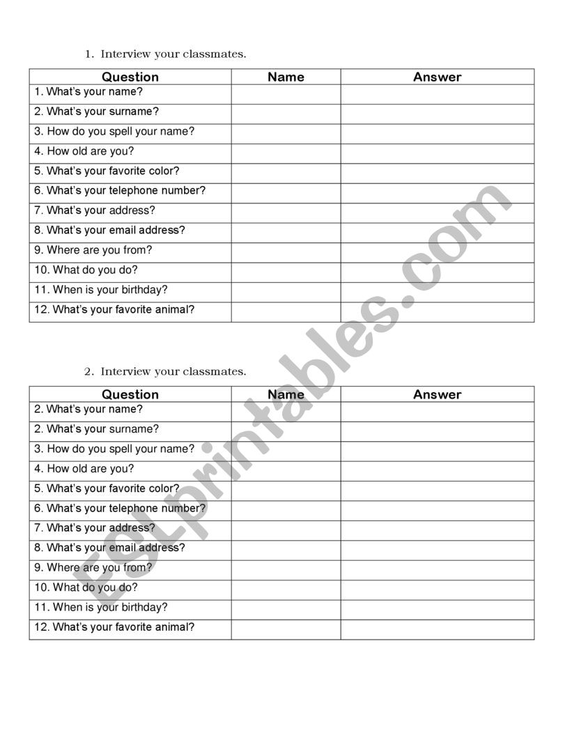 QUESTIONS TO KNOW CLASSMATES worksheet