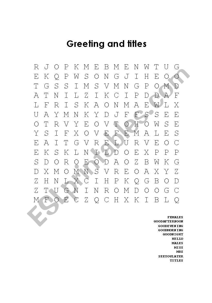 Greetings and titles puzzle worksheet