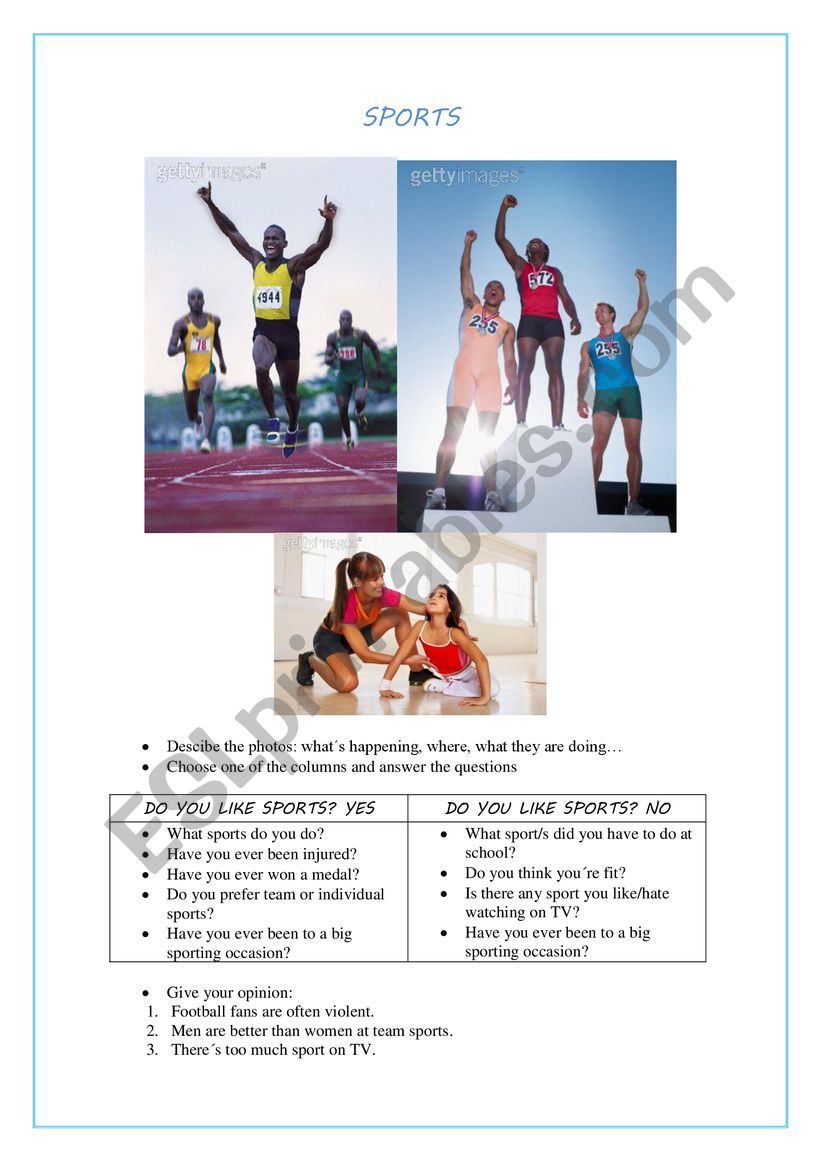 SPEAKING CARD SPORTS worksheet