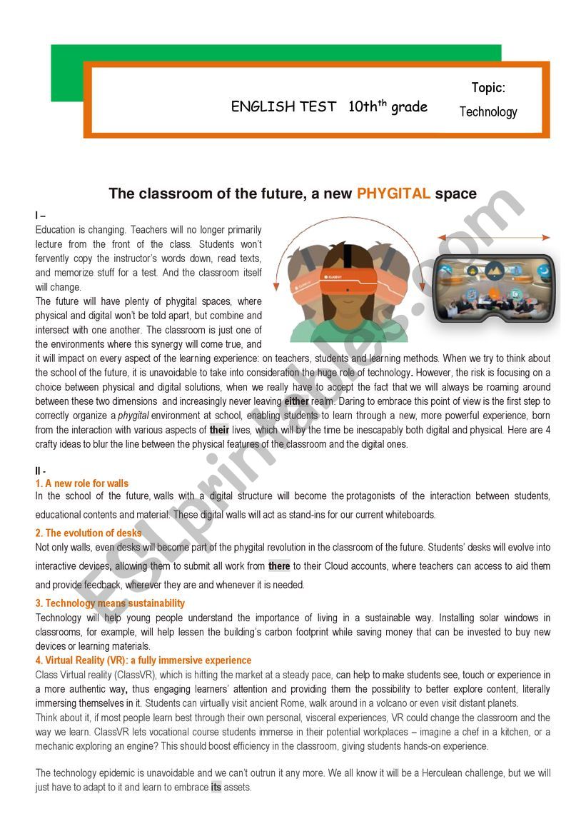 Test - 10th - The classroom of the future, a new phygital space