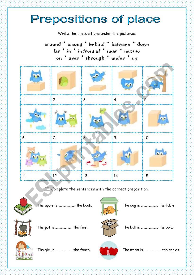 Prepositions of place worksheet