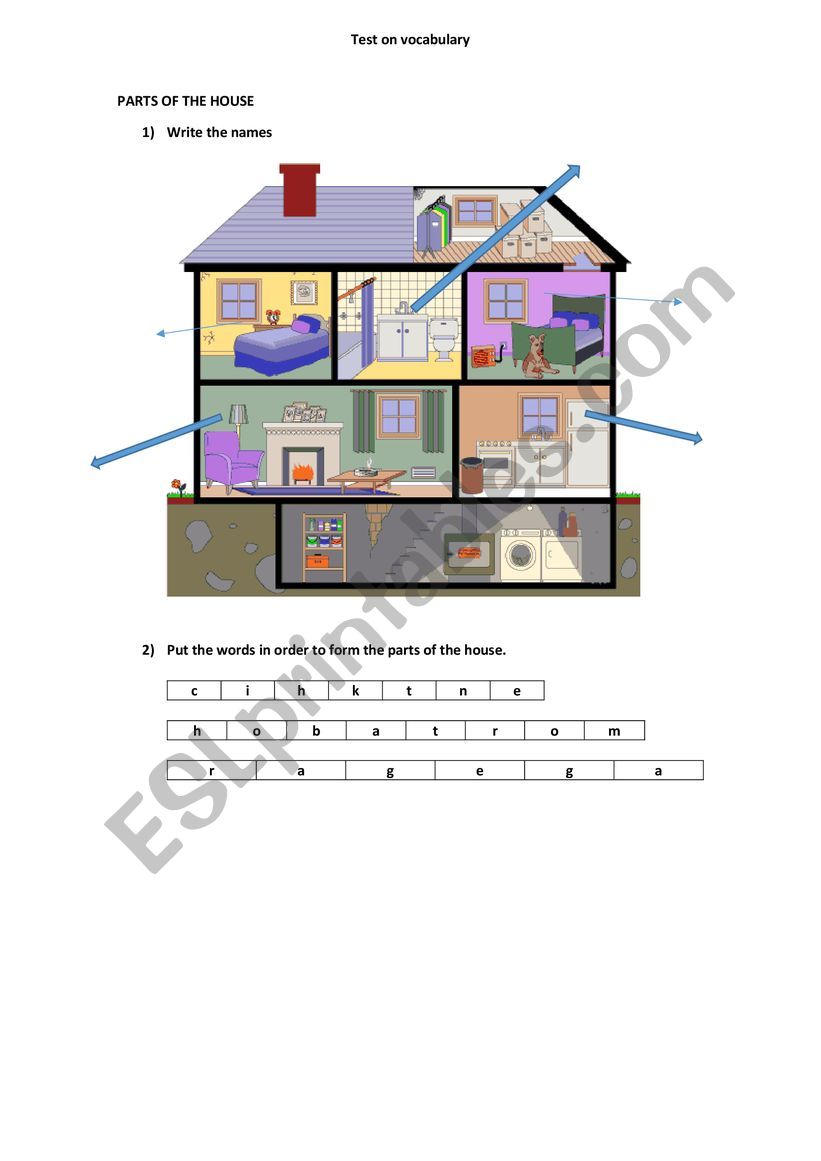 the house vocabulary worksheet