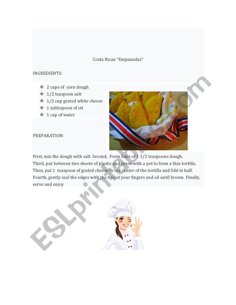Costa Rican Food worksheet