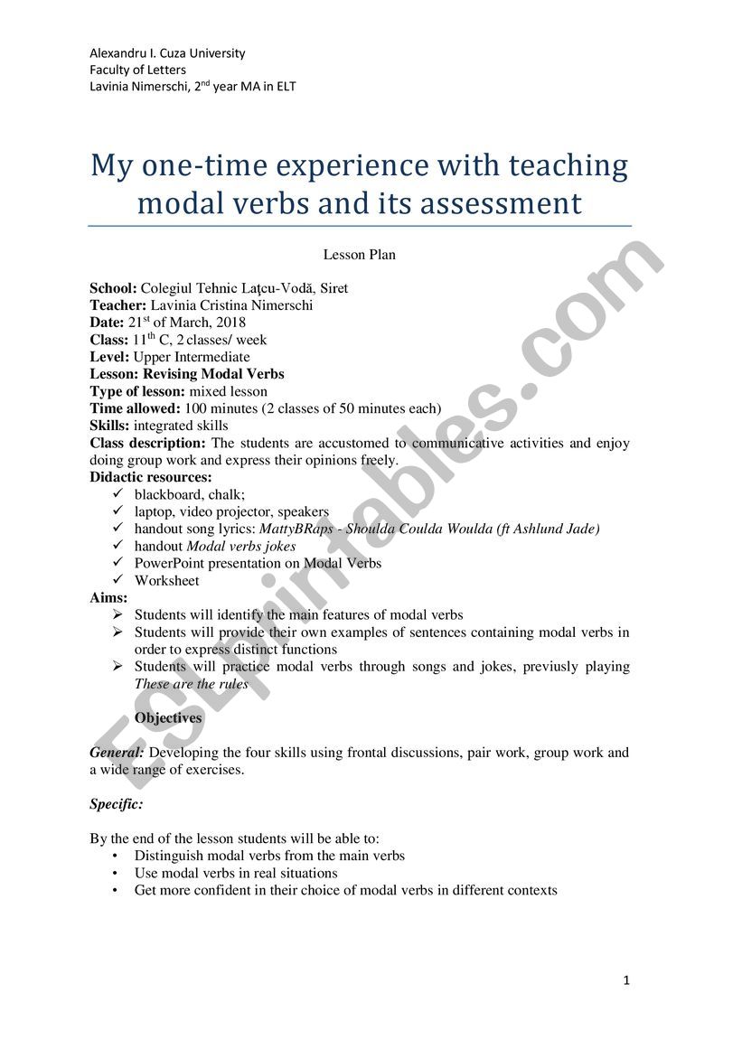 My one time experience with teaching modal verbs