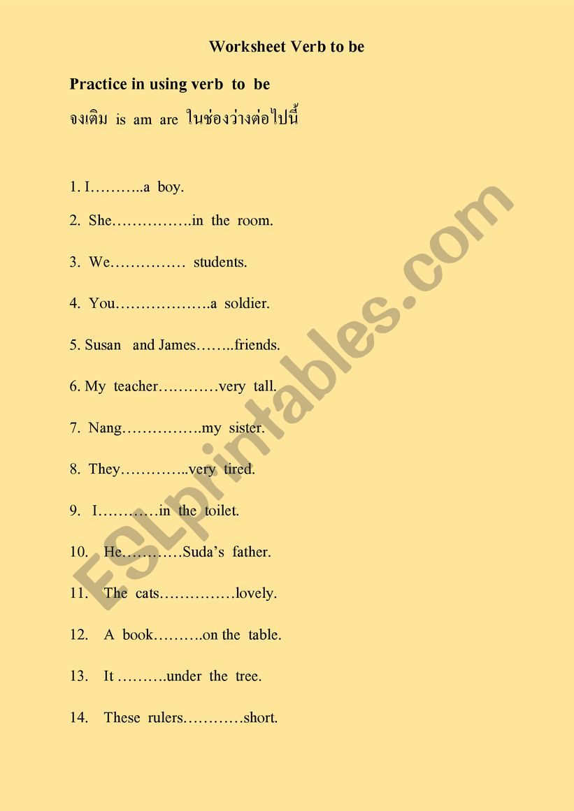 Worksheet Verb to be present simple tense