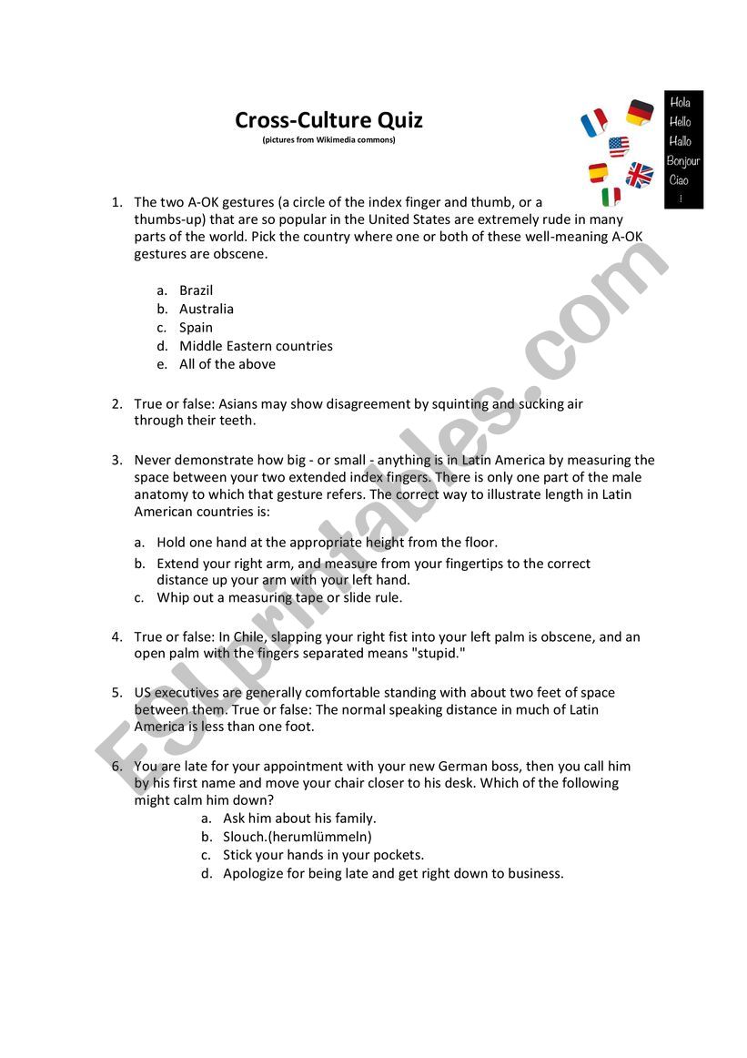 Quiz Diversity / Multicultural Awareness - With Key