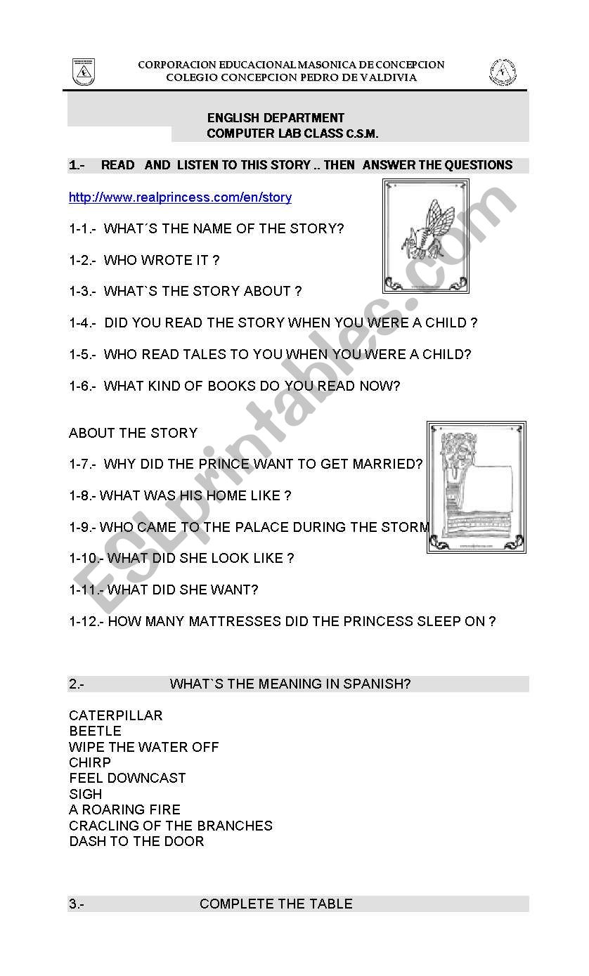 THE REAL PRINCESS worksheet