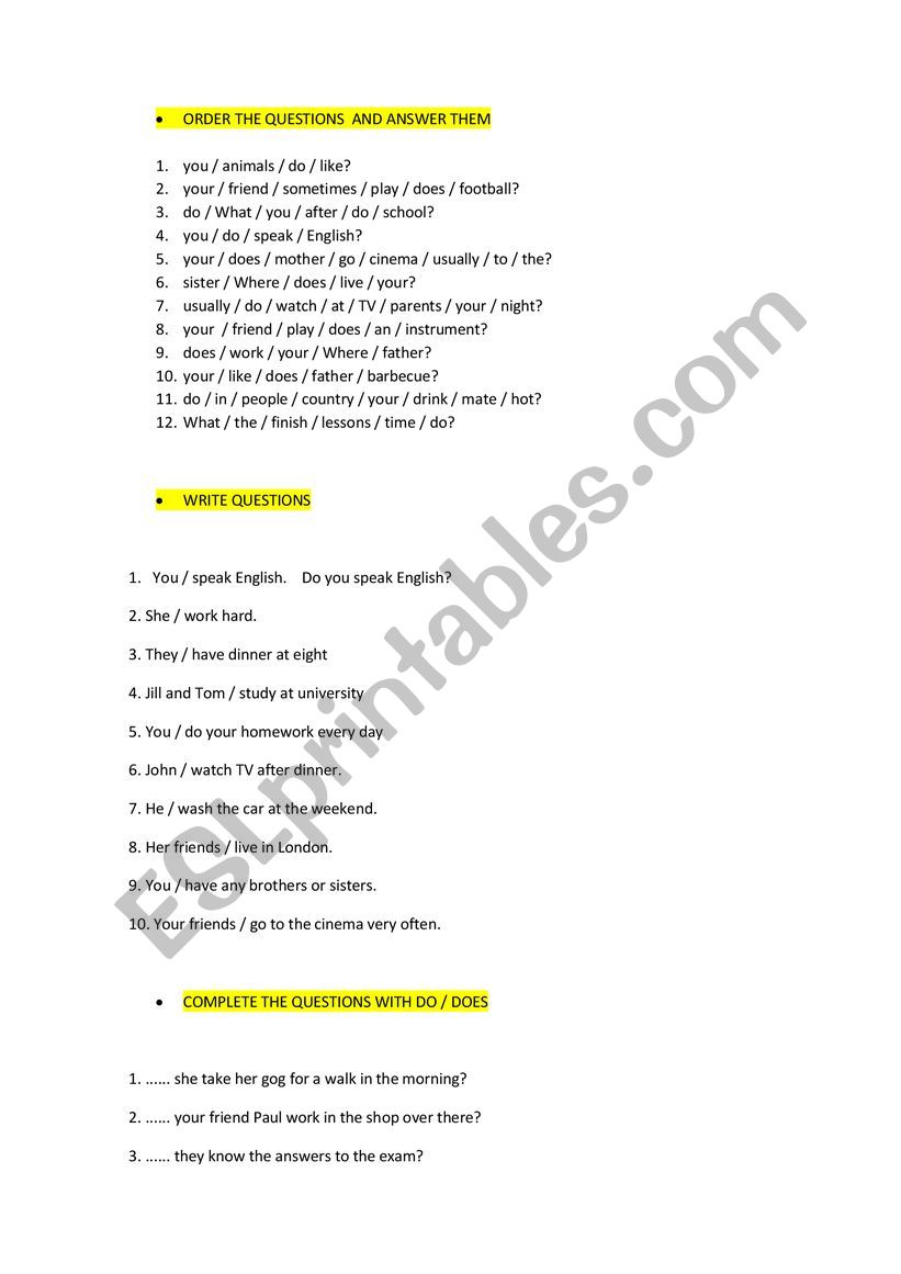 Present Simple Exercises worksheet