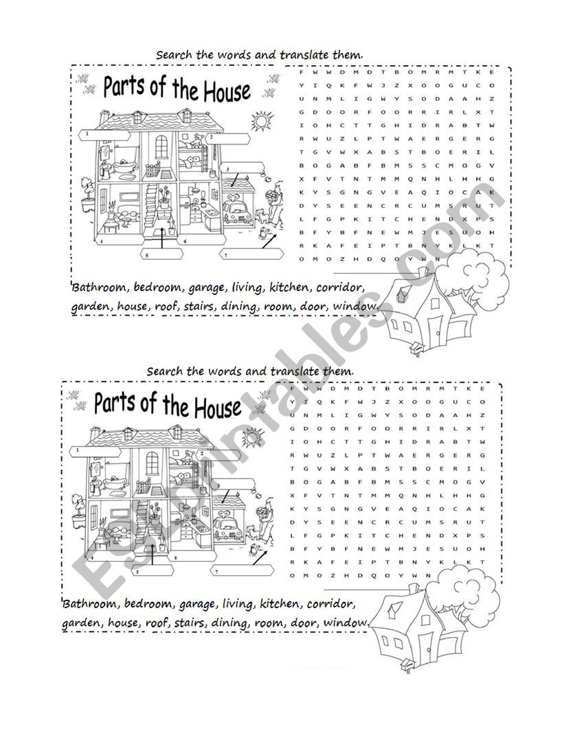 PARTS OF THE HOUSE WORDSEARCH worksheet