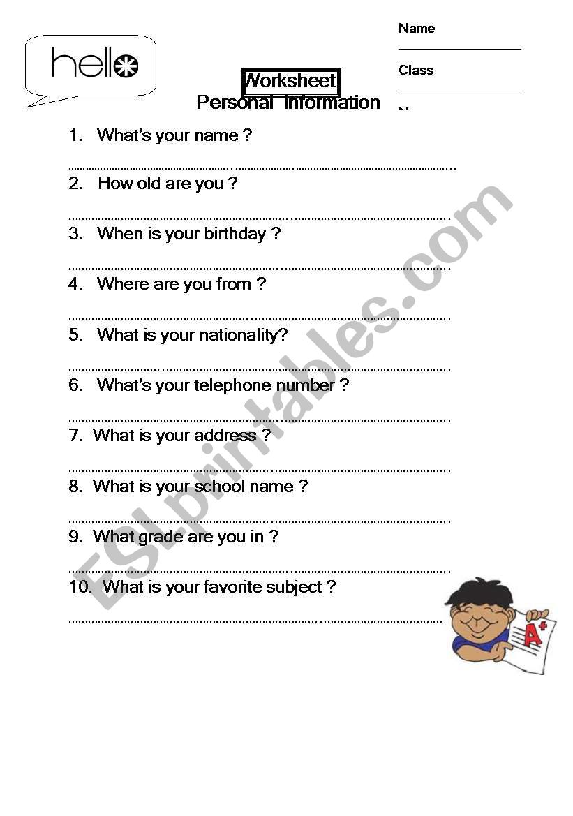 Personal identification worksheet