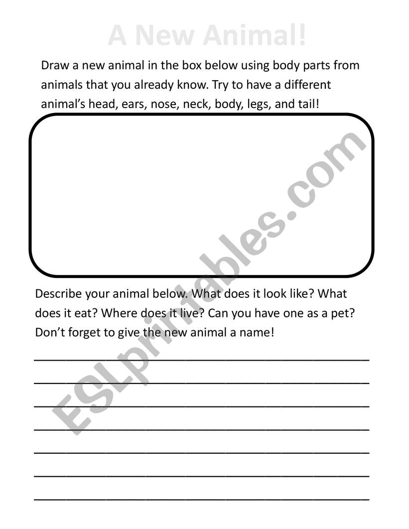 A New Animal Writing Prompt worksheet