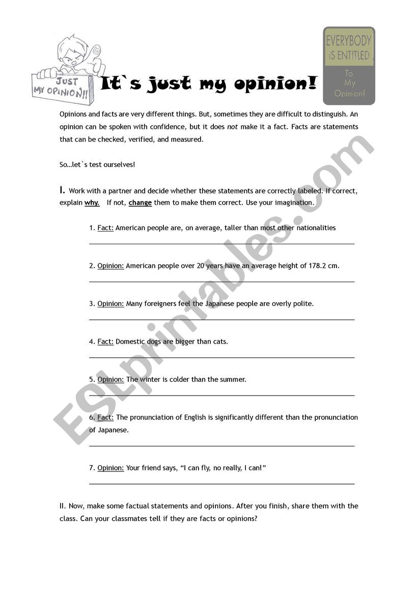 Its just my opinion! worksheet