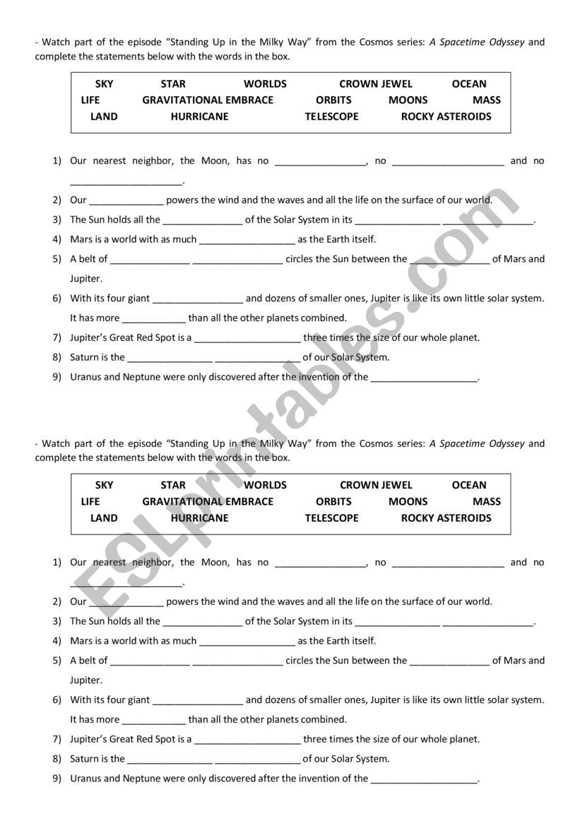 Exploring Outer Space - ESL worksheet by Sabri22 Pertaining To Cosmos Episode 1 Worksheet Answers