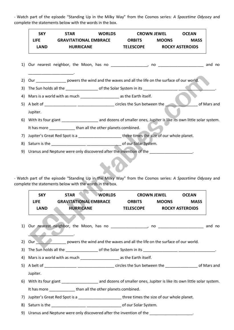 Exploring Outer Space worksheet