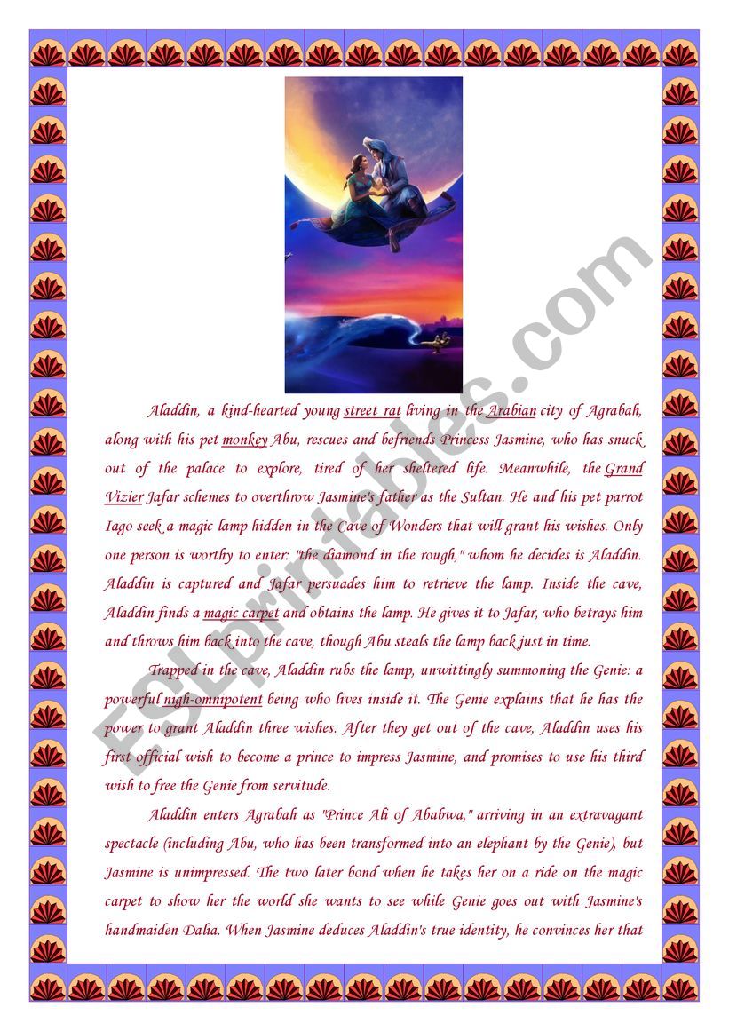 Aladdin worksheet