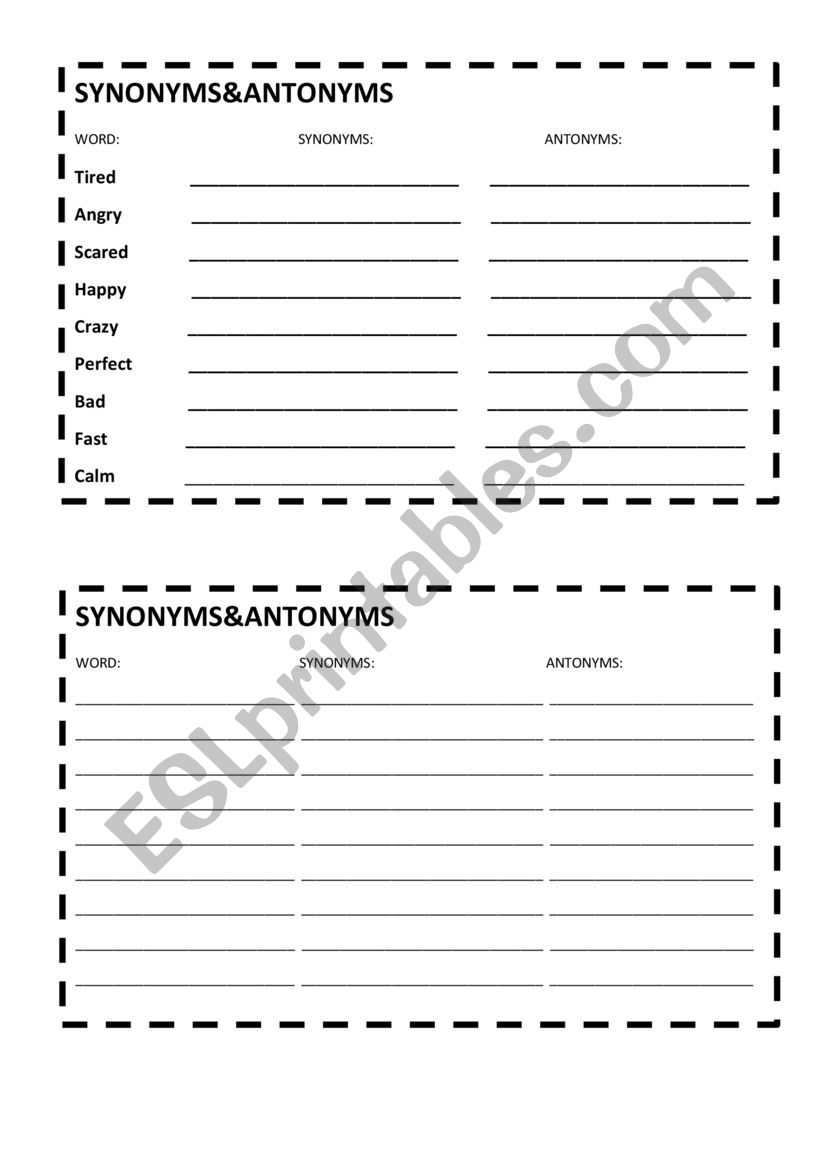 Synonyms&Antonyms adjectives chart