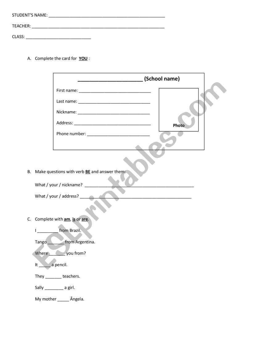 Quiz-To Be/indefinite articles. Beginners