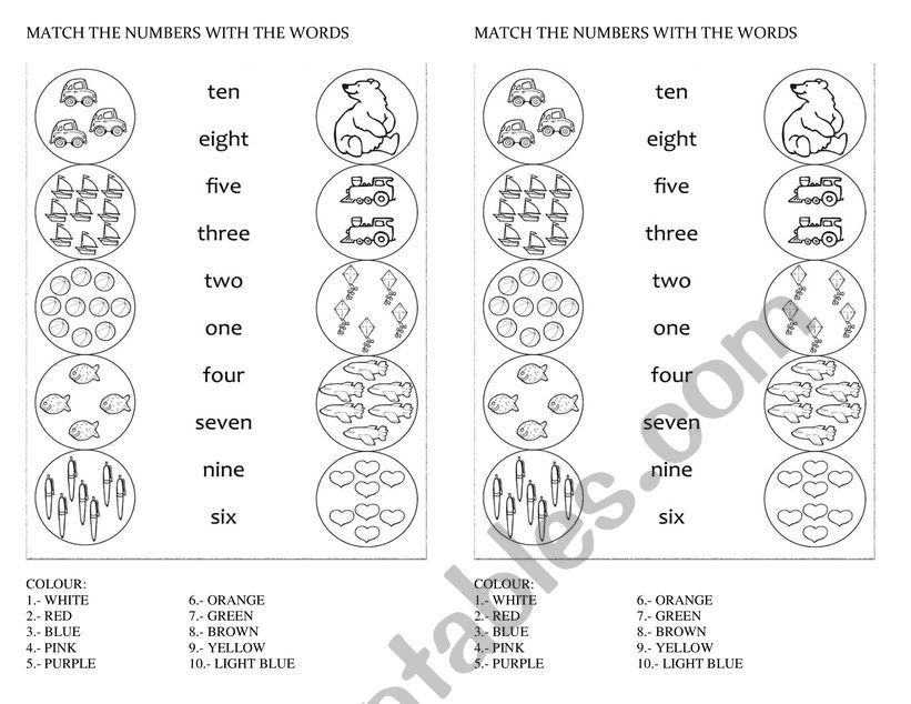 NUMBERS AND COLOURS worksheet