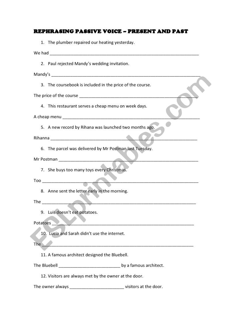 REPHRASING PASSIVE VOICE PET worksheet