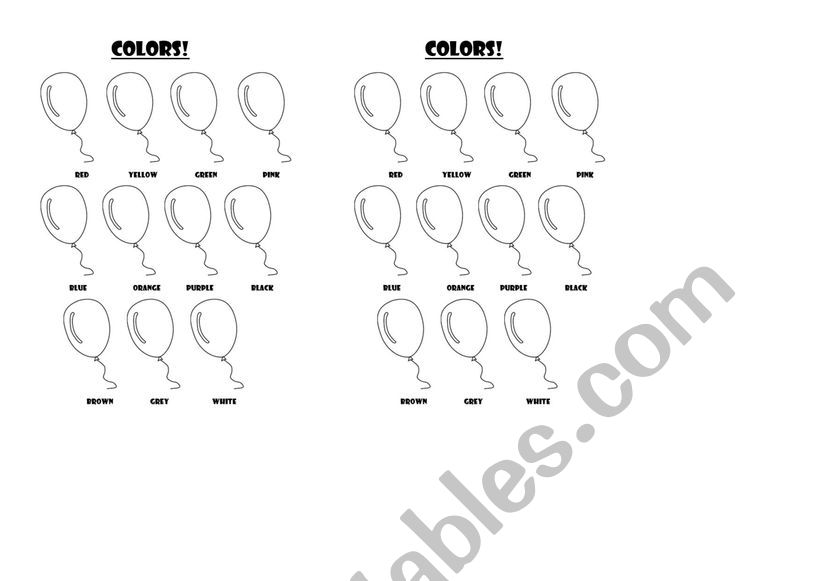 Paint Balloons by Colour worksheet