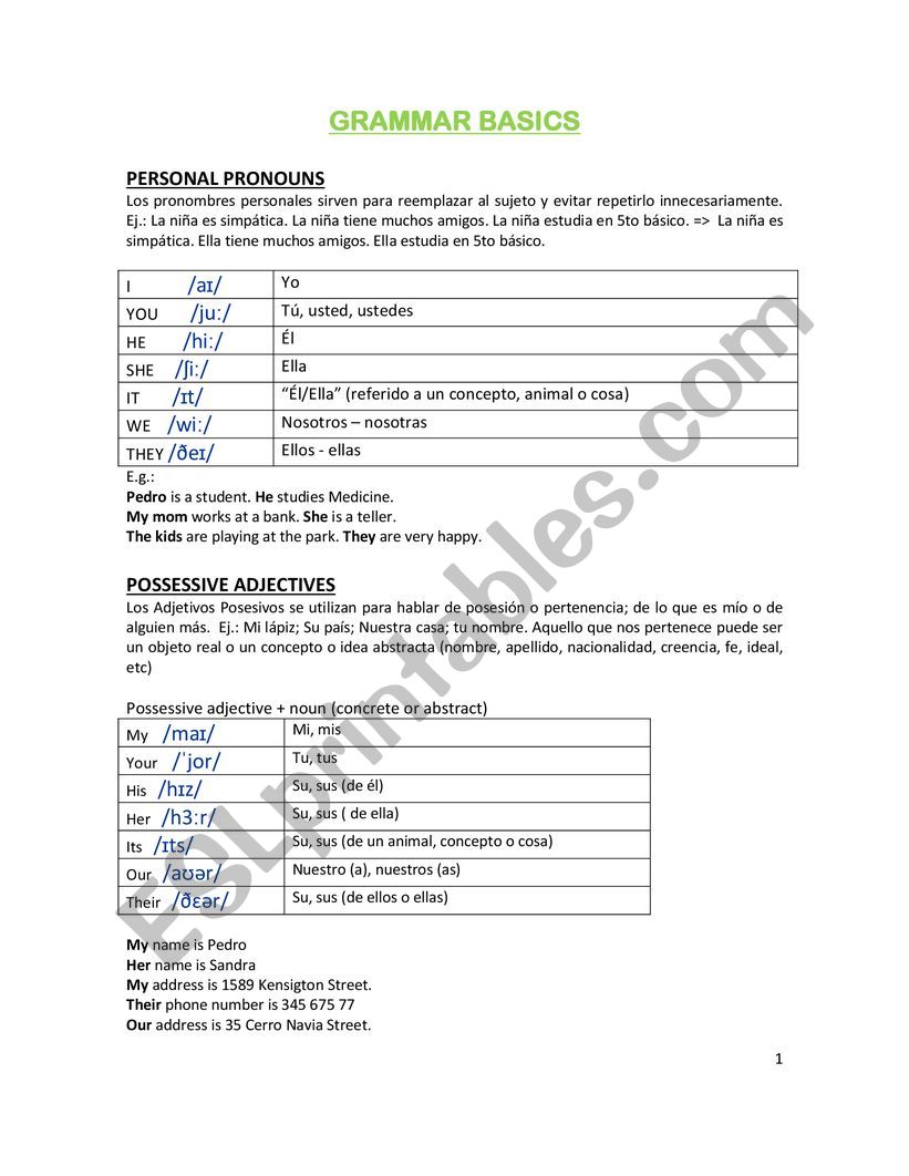Grammar Basics worksheet