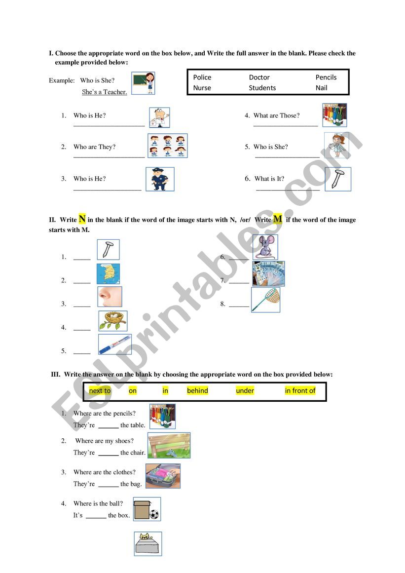 She / He worksheet