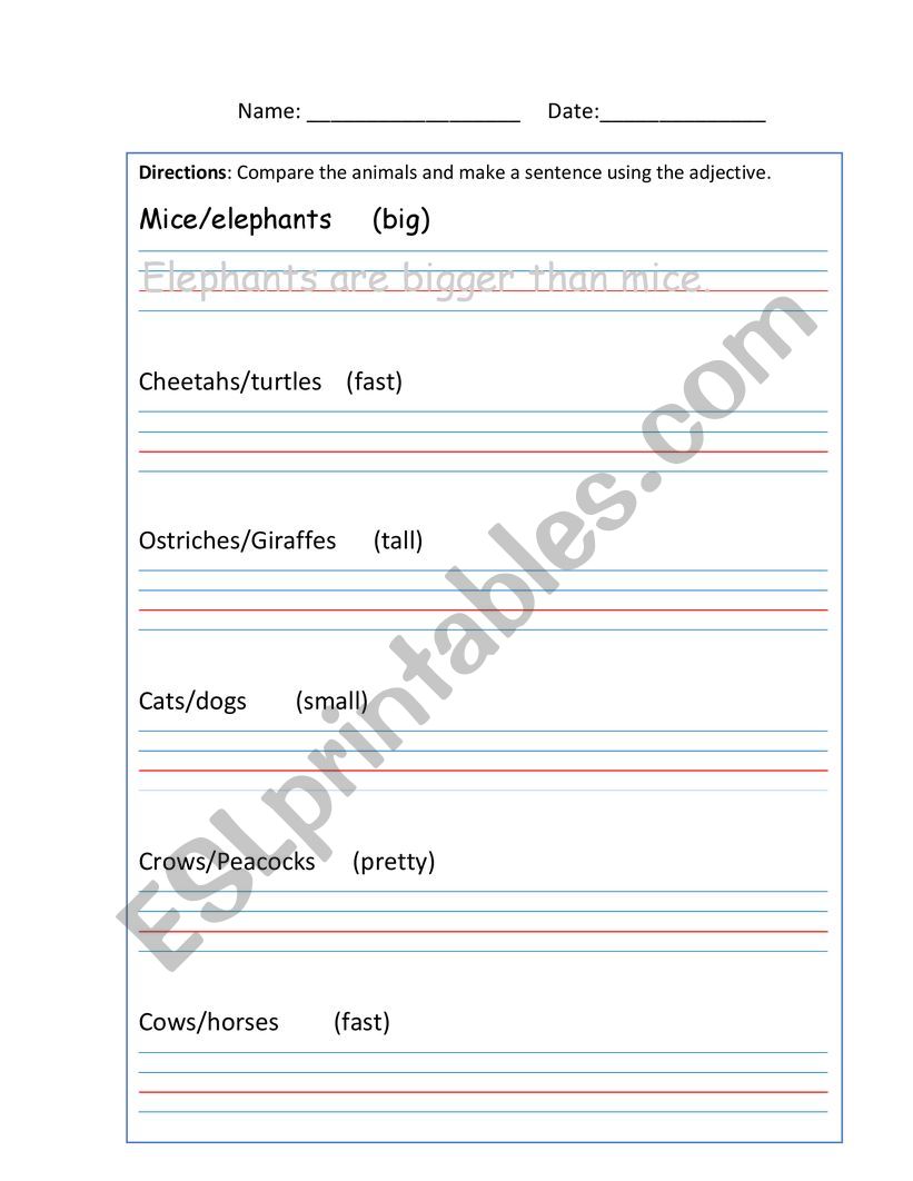 Animal comparative sentence writing