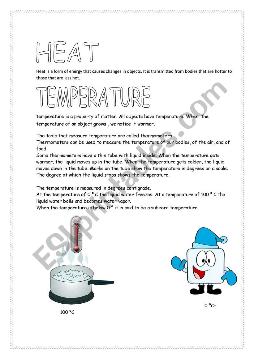 Heat and Temperature worksheet