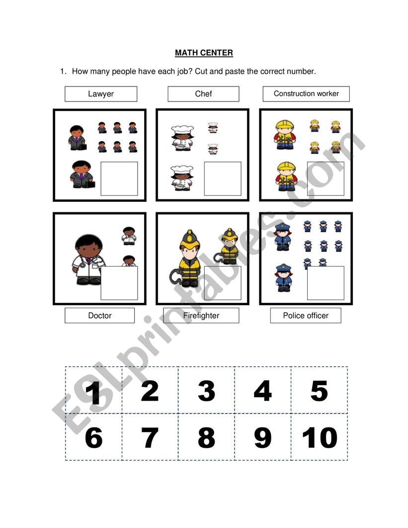 Math Exercise - professions worksheet