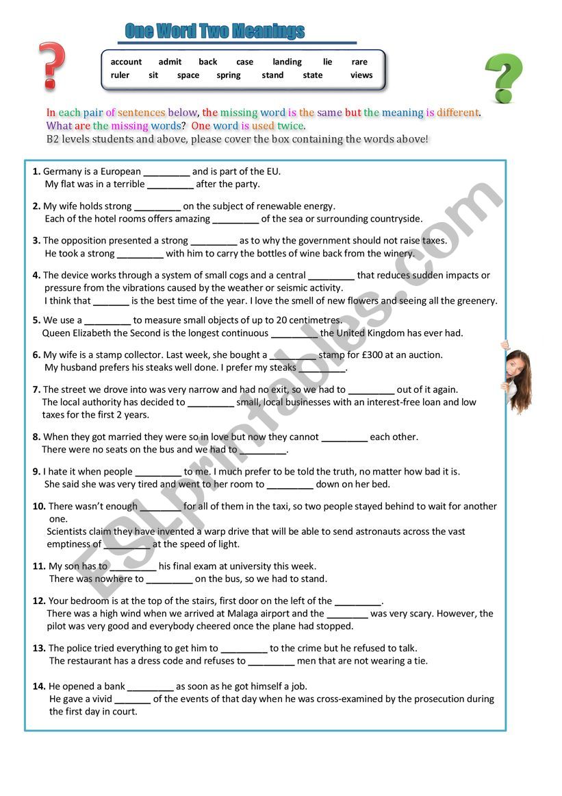One Word Two Meanings worksheet