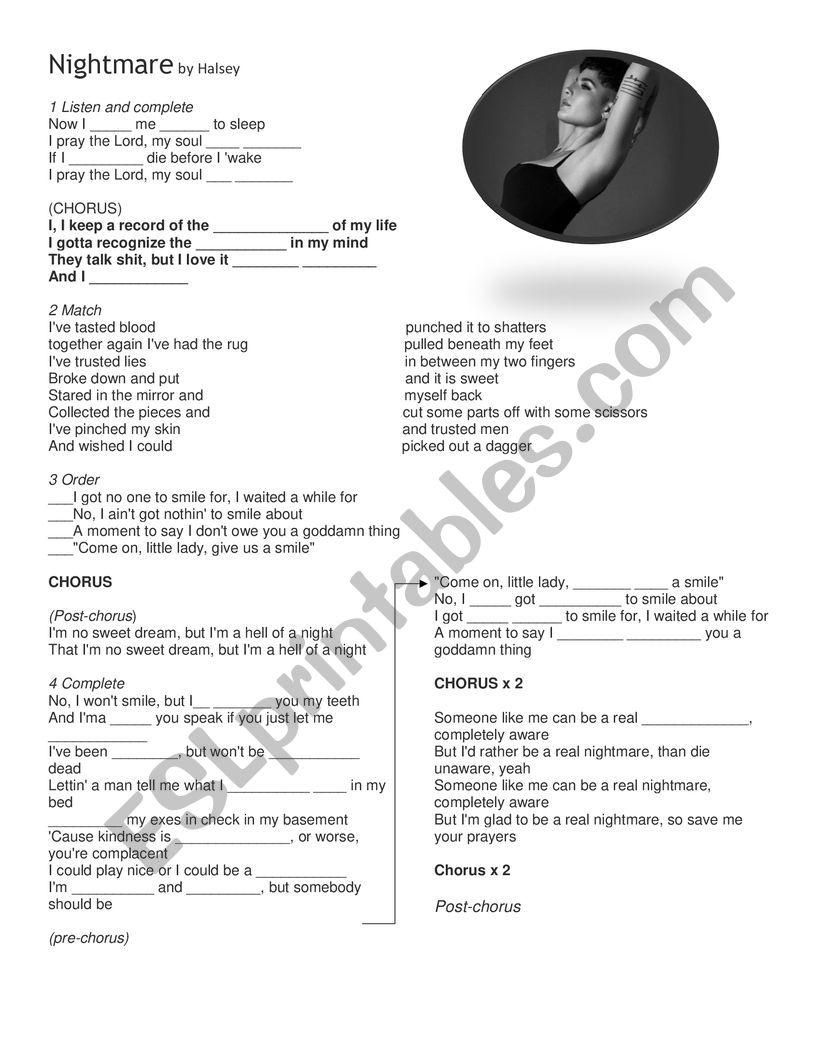 Nightmare - Halsey worksheet