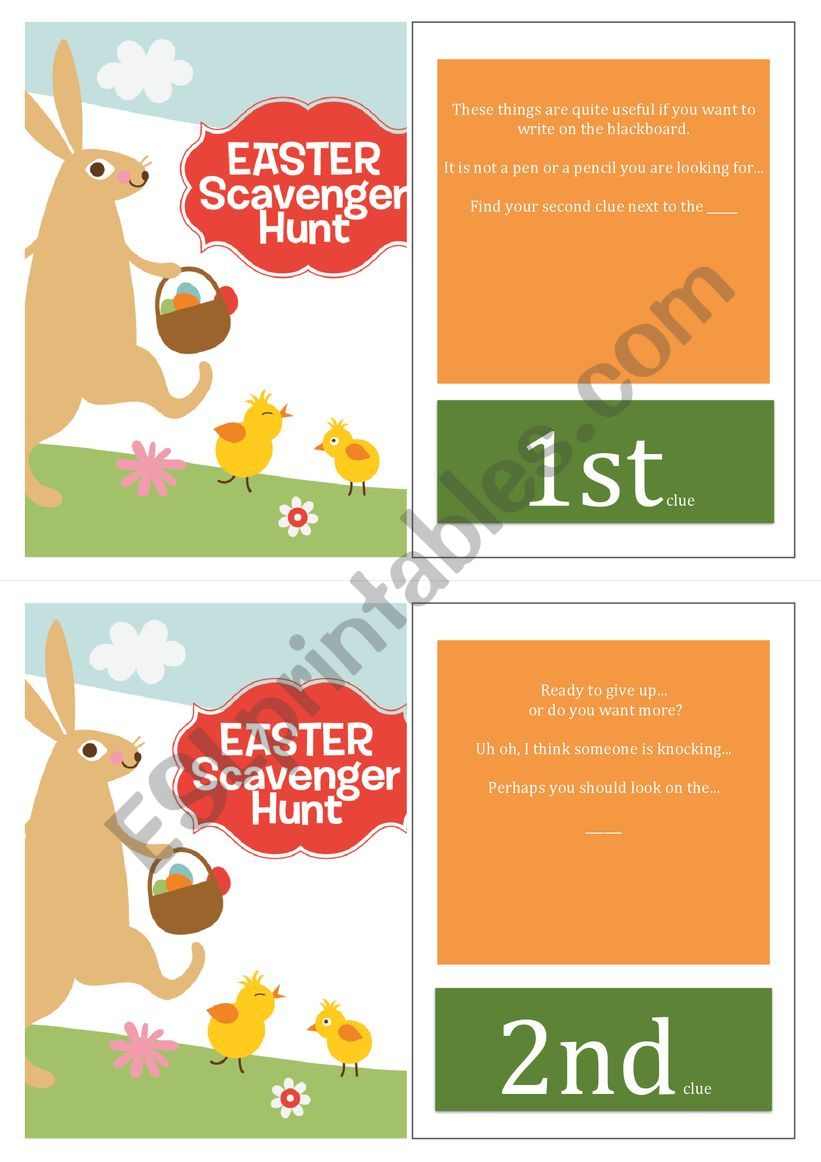 Easter Scavenger hunt clues 1-4