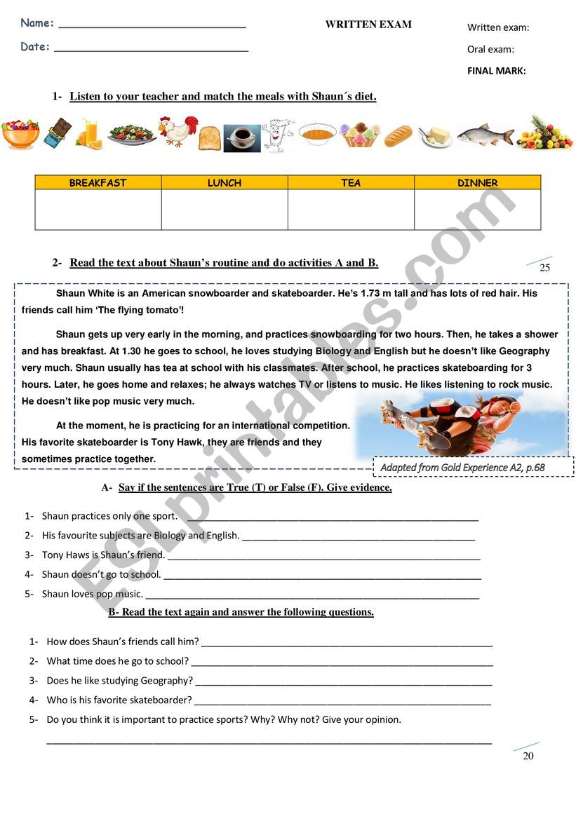 Eating habits test  worksheet