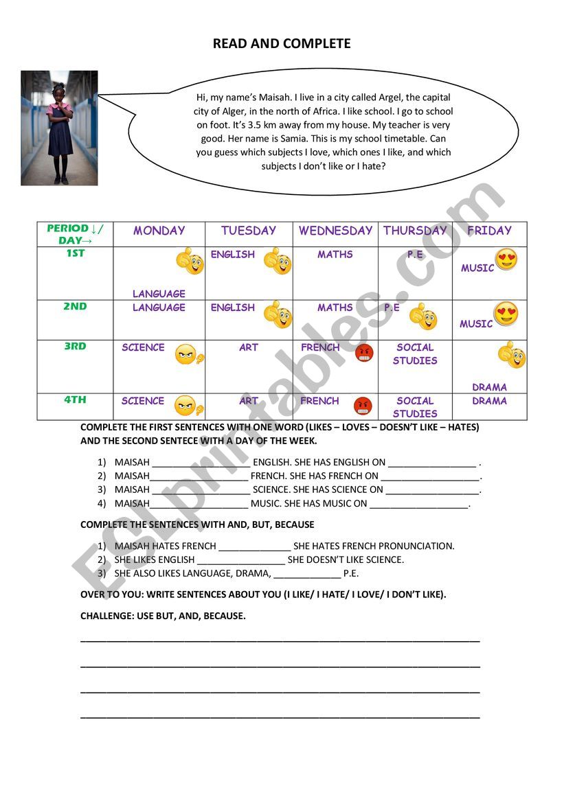 School Subjects worksheet