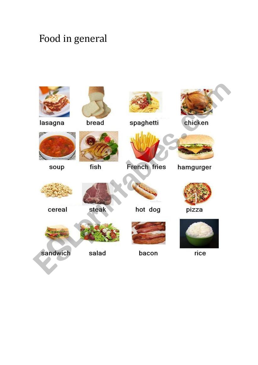 Food vocabulary worksheet
