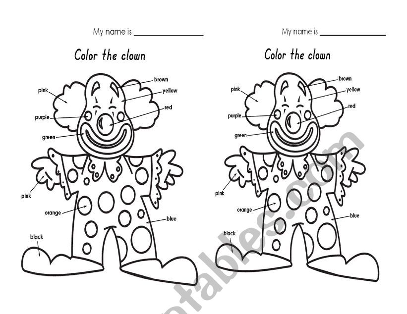 Colour the clown worksheet